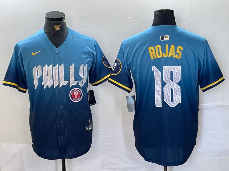 Men Philadelphia Phillies #18 Rojas Blue City Edition Nike 2024 MLB Jersey style 4